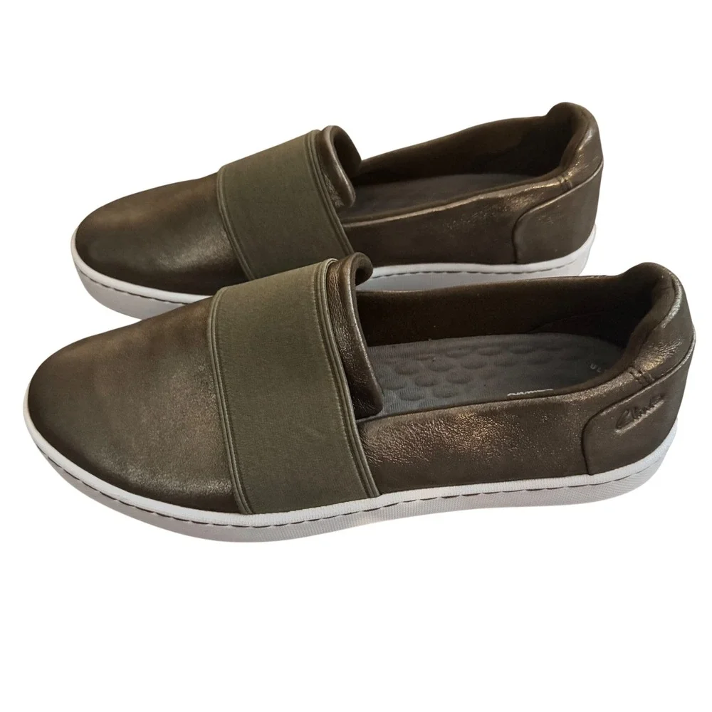 Clarks Pawley Wes Slip-On Sneakers Women's 9‎ Olive Metallic